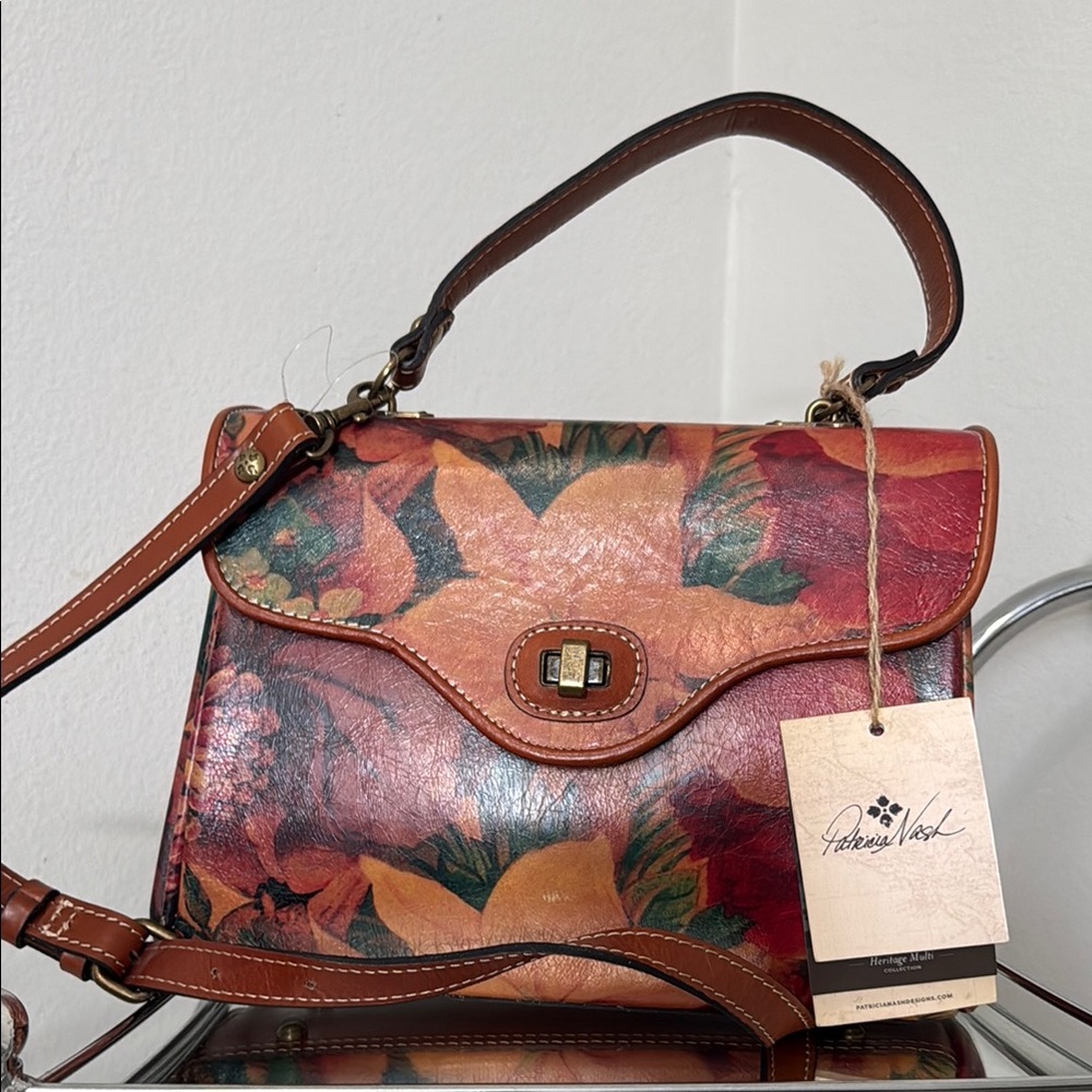 Patricia Nash Brown Leather Satchel with Turnlock Closure